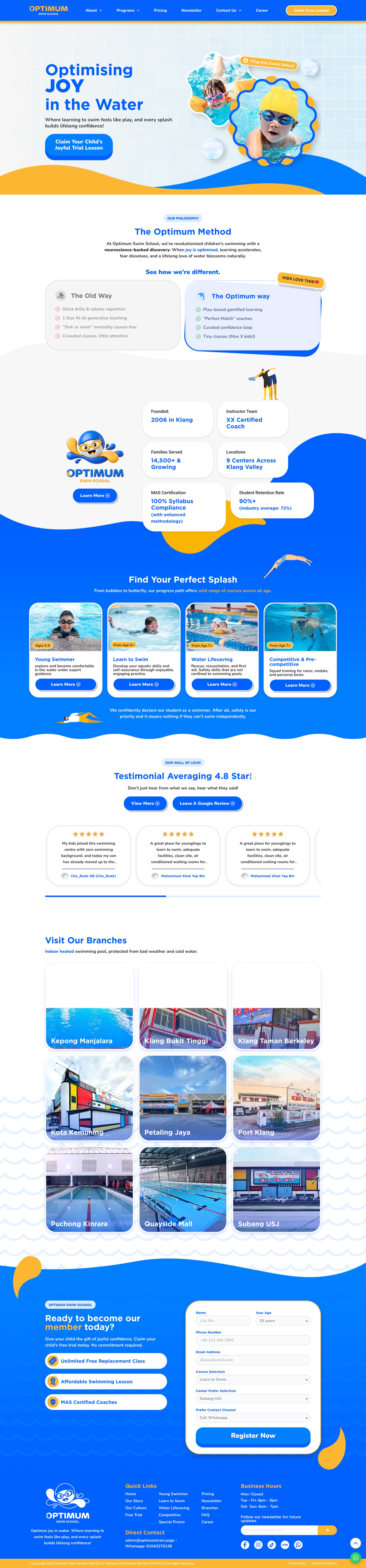 Optimum Swim School website preview